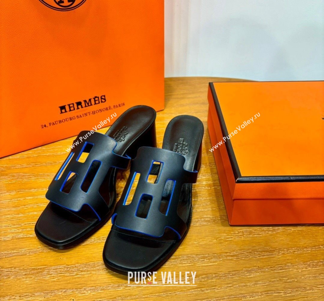 Hermes Izzy 60 sandals Black/Blue in Calfskin with H cut-out Top Quality 2024 (mingdu-24022634)