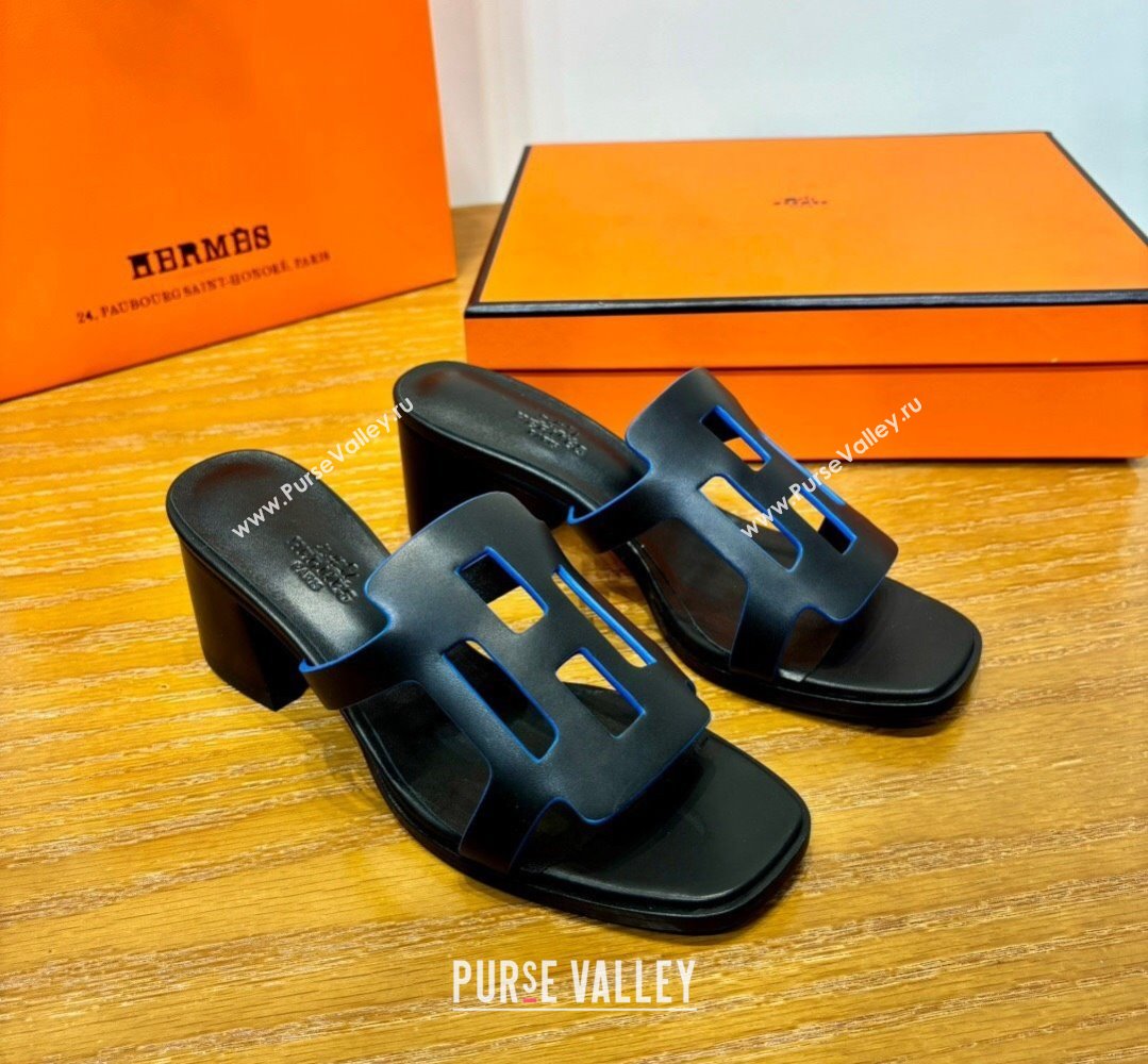 Hermes Izzy 60 sandals Black/Blue in Calfskin with H cut-out Top Quality 2024 (mingdu-24022634)