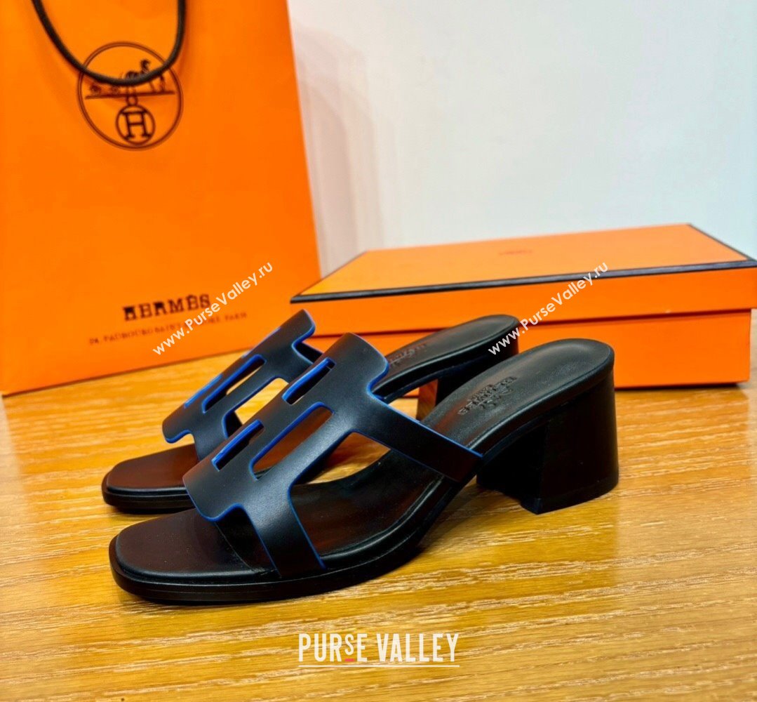 Hermes Izzy 60 sandals Black/Blue in Calfskin with H cut-out Top Quality 2024 (mingdu-24022634)