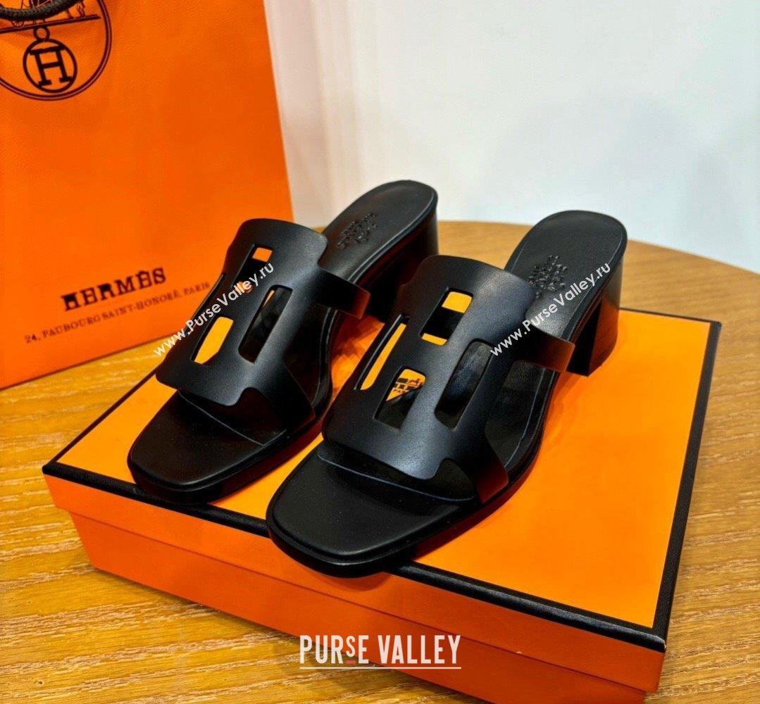 Hermes Izzy 60 sandals Black in Calfskin with H cut-out Top Quality 2024 (mingdu-24022635)