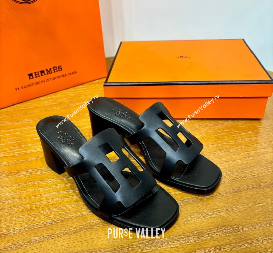 Hermes Izzy 60 sandals Black in Calfskin with H cut-out Top Quality 2024 (mingdu-24022635)