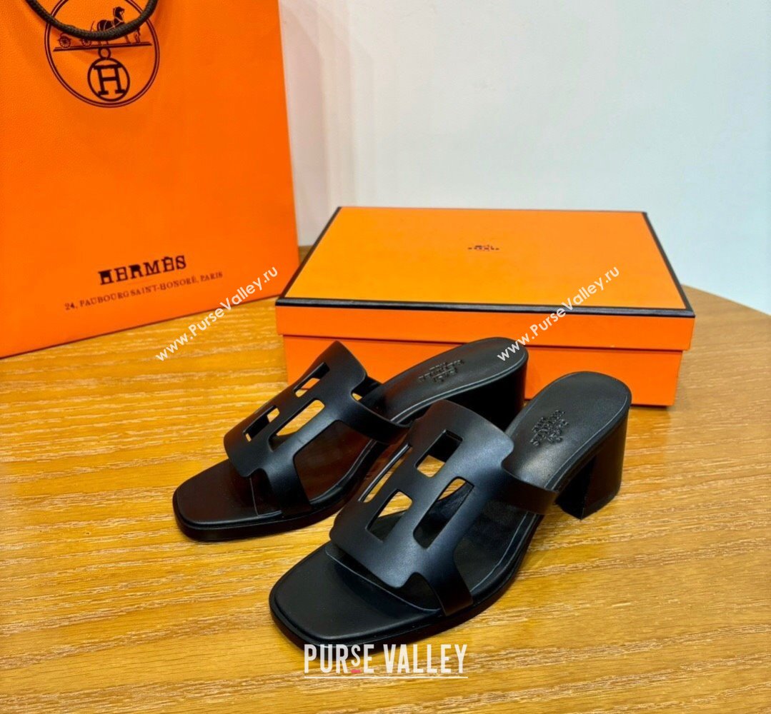 Hermes Izzy 60 sandals Black in Calfskin with H cut-out Top Quality 2024 (mingdu-24022635)