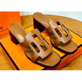 Hermes Izzy 60 sandals Brown in Calfskin with H cut-out Top Quality 2024 (mingdu-24022637)