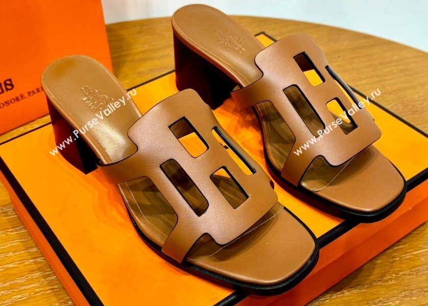 Hermes Izzy 60 sandals Brown in Calfskin with H cut-out Top Quality 2024 (mingdu-24022637)