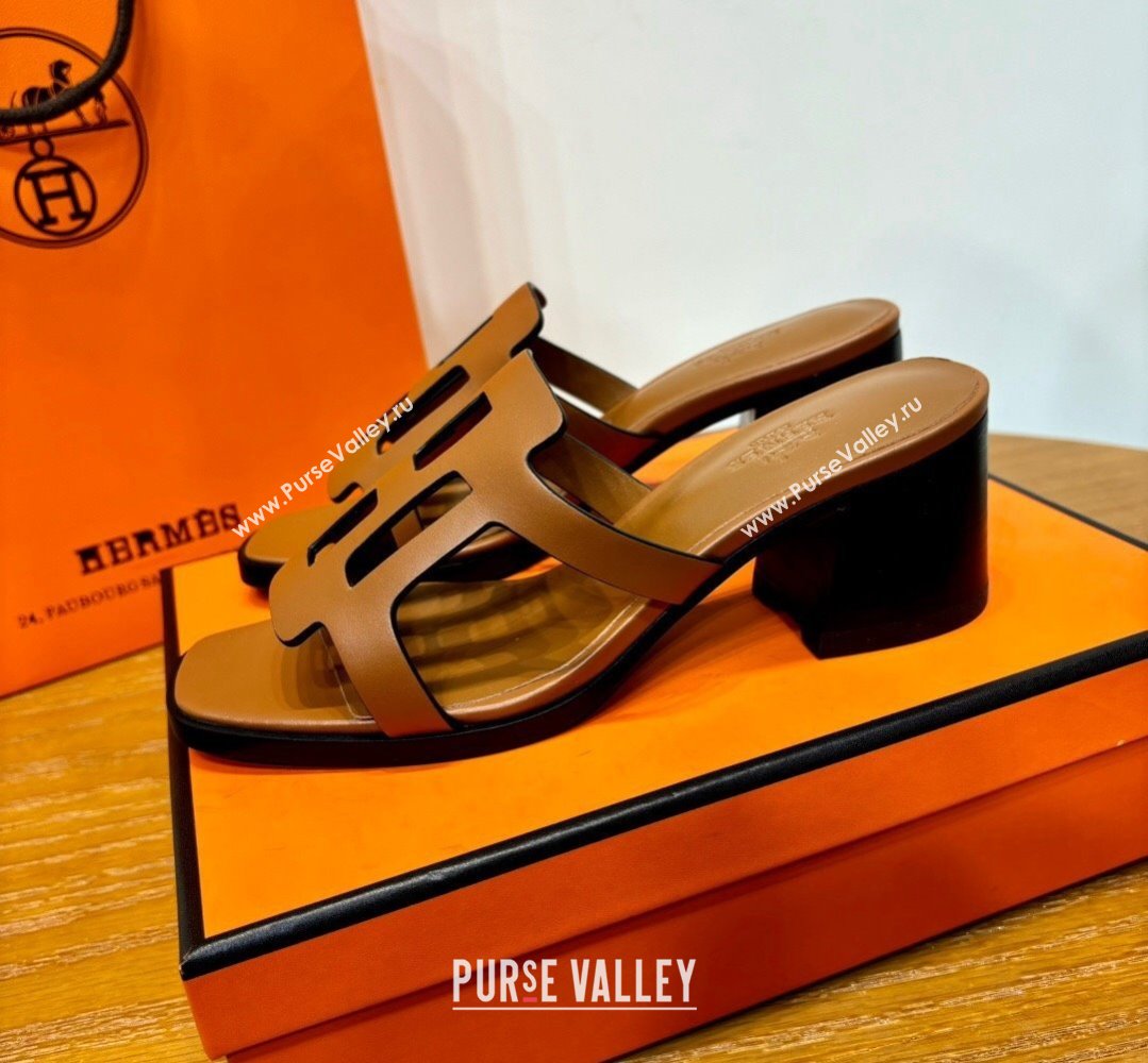 Hermes Izzy 60 sandals Brown in Calfskin with H cut-out Top Quality 2024 (mingdu-24022637)