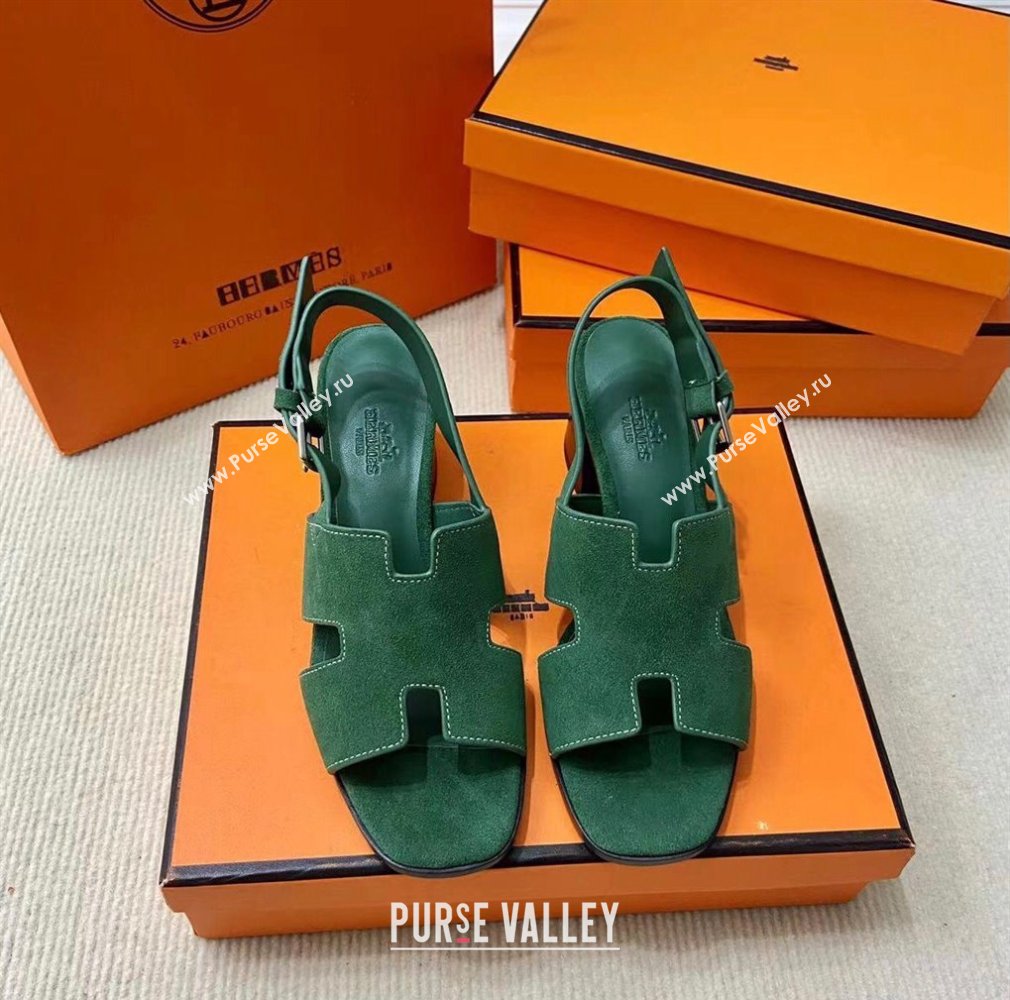 Hermes Elbe 60 sandals Green in suede goatskin with H cut-out details Top Quality 2024 (mingdu-24022601)