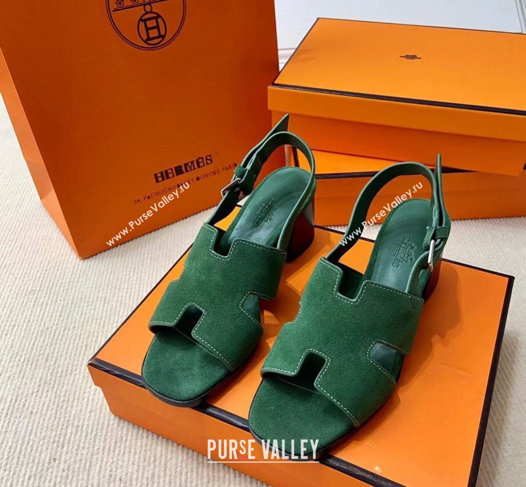 Hermes Elbe 60 sandals Green in suede goatskin with H cut-out details Top Quality 2024 (mingdu-24022601)