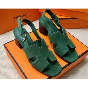 Hermes Elbe 60 sandals Green in suede goatskin with H cut-out details Top Quality 2024 (mingdu-24022601)