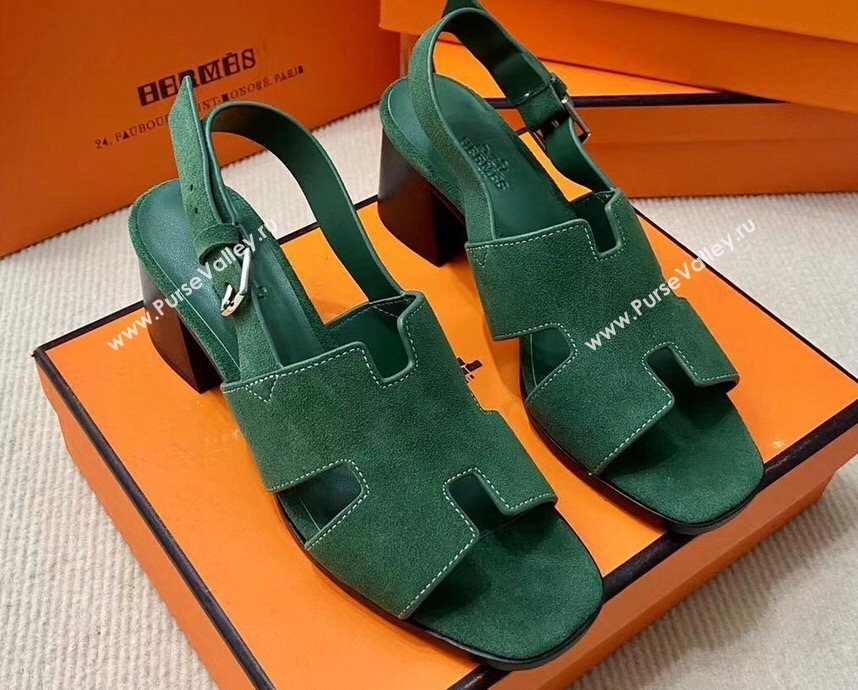 Hermes Elbe 60 sandals Green in suede goatskin with H cut-out details Top Quality 2024 (mingdu-24022601)