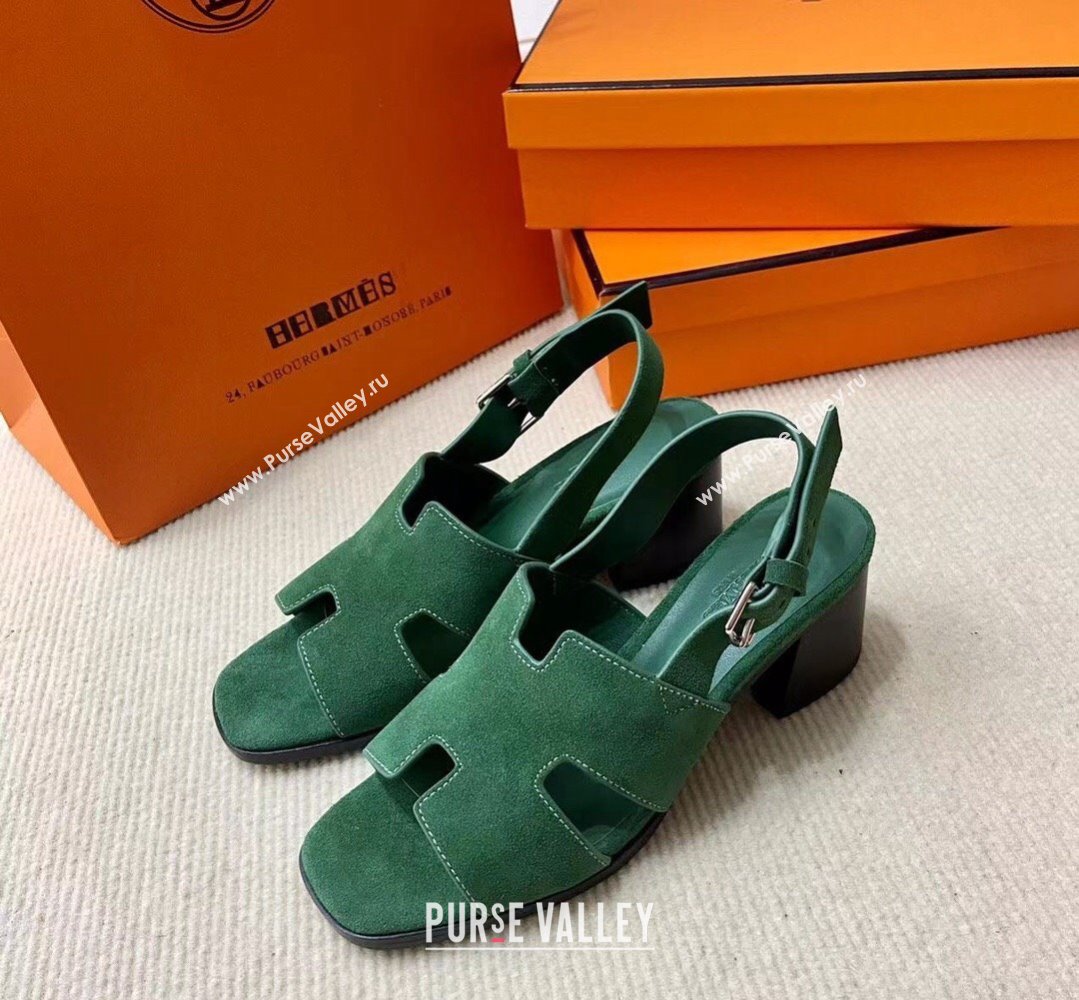 Hermes Elbe 60 sandals Green in suede goatskin with H cut-out details Top Quality 2024 (mingdu-24022601)