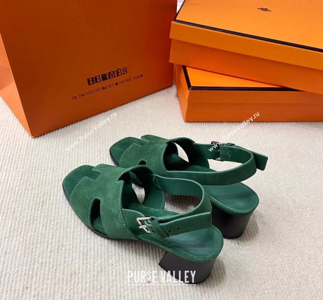 Hermes Elbe 60 sandals Green in suede goatskin with H cut-out details Top Quality 2024 (mingdu-24022601)