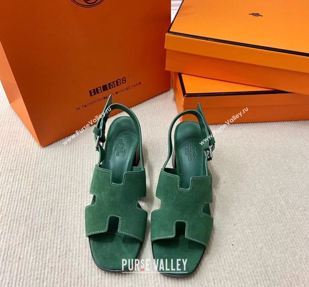 Hermes Elbe 60 sandals Green in suede goatskin with H cut-out details Top Quality 2024 (mingdu-24022601)