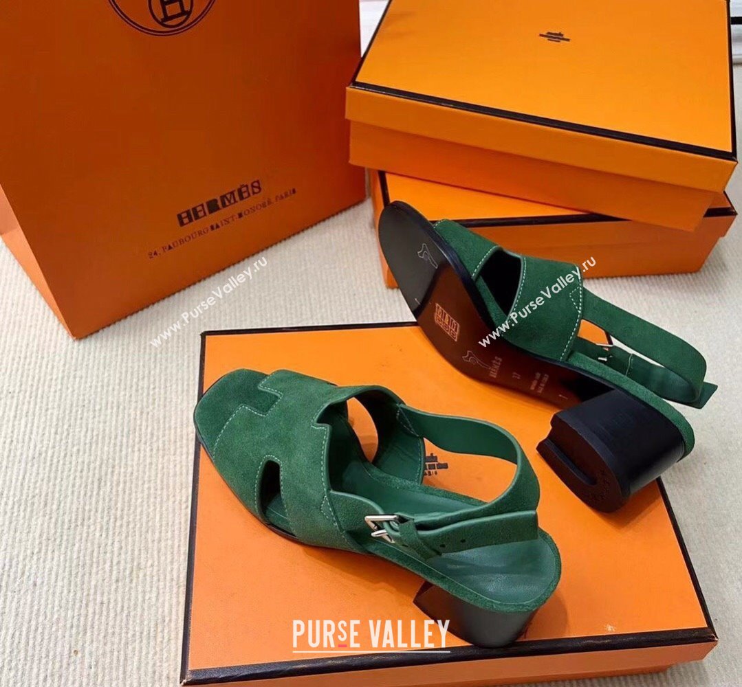 Hermes Elbe 60 sandals Green in suede goatskin with H cut-out details Top Quality 2024 (mingdu-24022601)