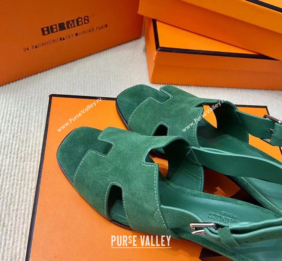 Hermes Elbe 60 sandals Green in suede goatskin with H cut-out details Top Quality 2024 (mingdu-24022601)