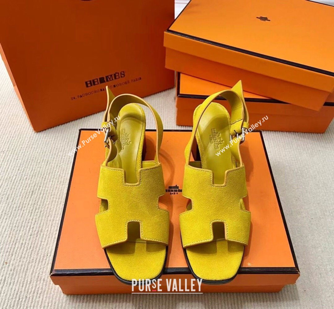 Hermes Elbe 60 sandals Yellow in suede goatskin with H cut-out details Top Quality 2024 (mingdu-24022602)