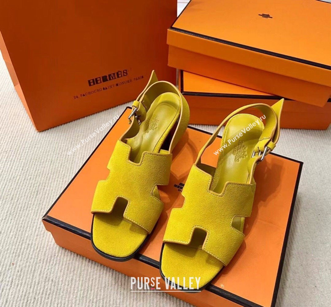 Hermes Elbe 60 sandals Yellow in suede goatskin with H cut-out details Top Quality 2024 (mingdu-24022602)