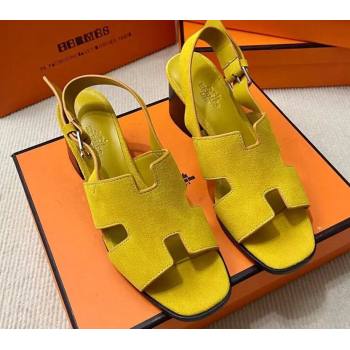 Hermes Elbe 60 sandals Yellow in suede goatskin with H cut-out details Top Quality 2024 (mingdu-24022602)