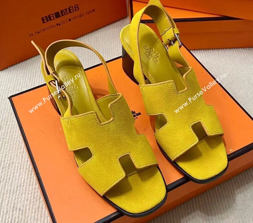 Hermes Elbe 60 sandals Yellow in suede goatskin with H cut-out details Top Quality 2024 (mingdu-24022602)