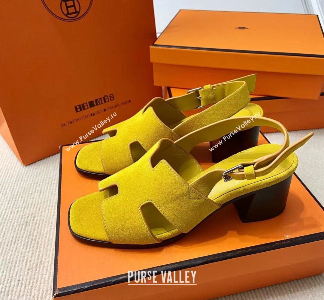 Hermes Elbe 60 sandals Yellow in suede goatskin with H cut-out details Top Quality 2024 (mingdu-24022602)