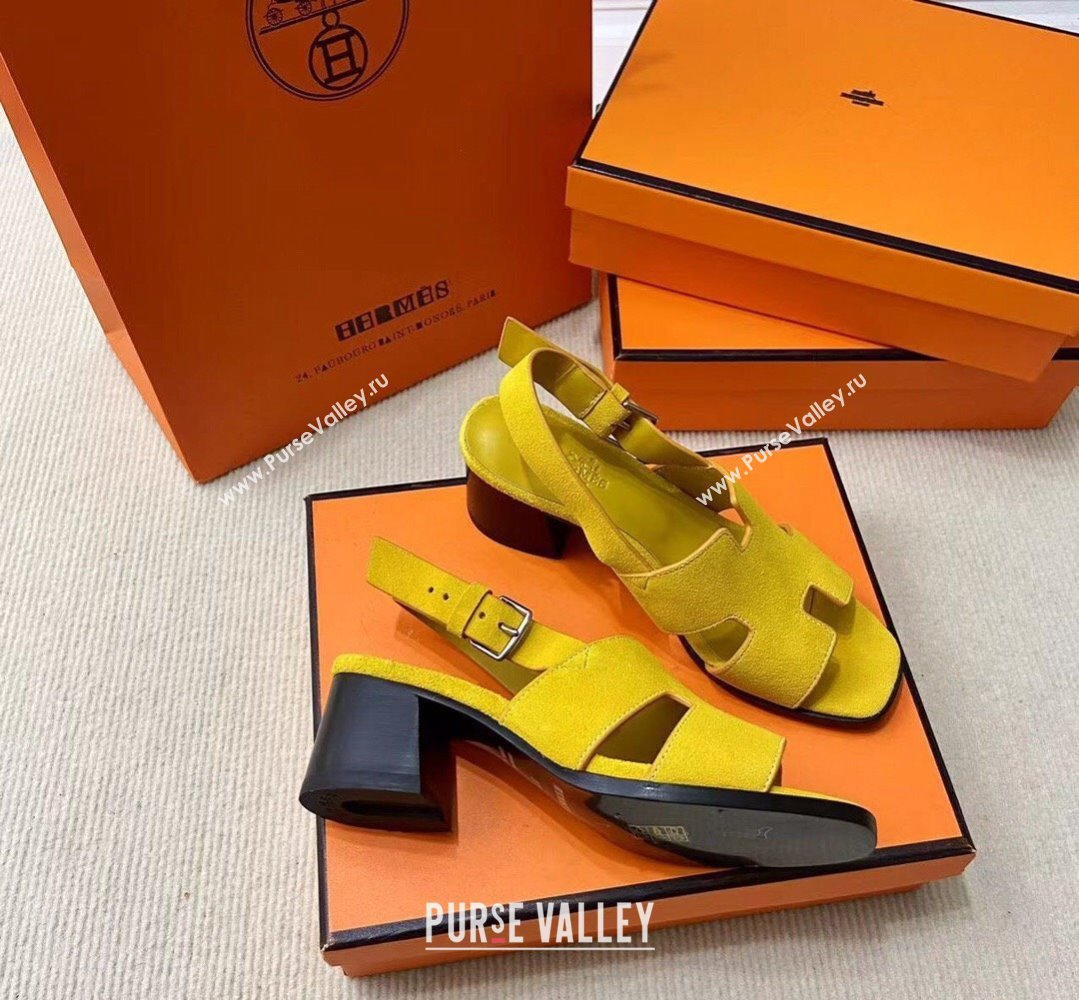 Hermes Elbe 60 sandals Yellow in suede goatskin with H cut-out details Top Quality 2024 (mingdu-24022602)