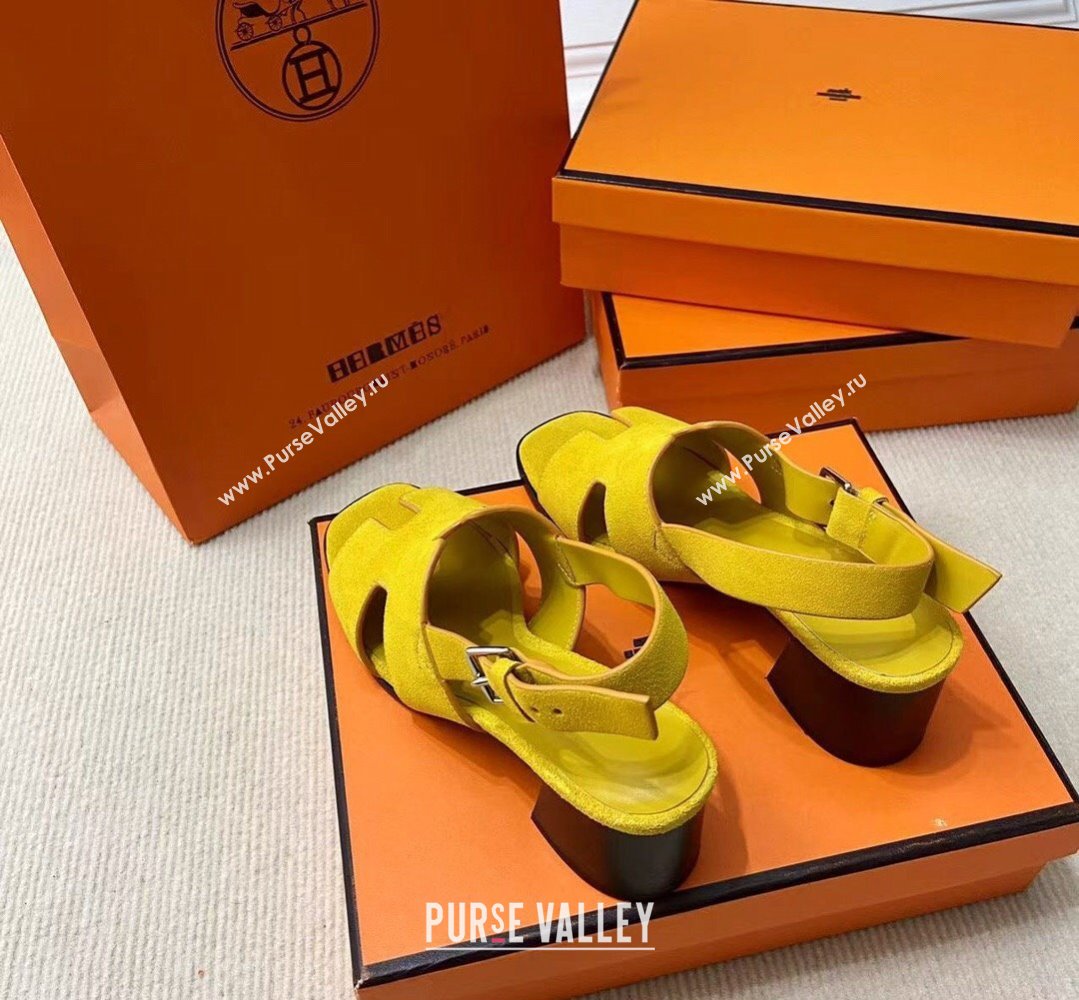 Hermes Elbe 60 sandals Yellow in suede goatskin with H cut-out details Top Quality 2024 (mingdu-24022602)