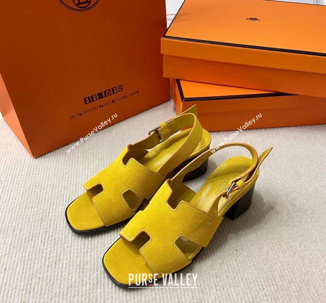 Hermes Elbe 60 sandals Yellow in suede goatskin with H cut-out details Top Quality 2024 (mingdu-24022602)