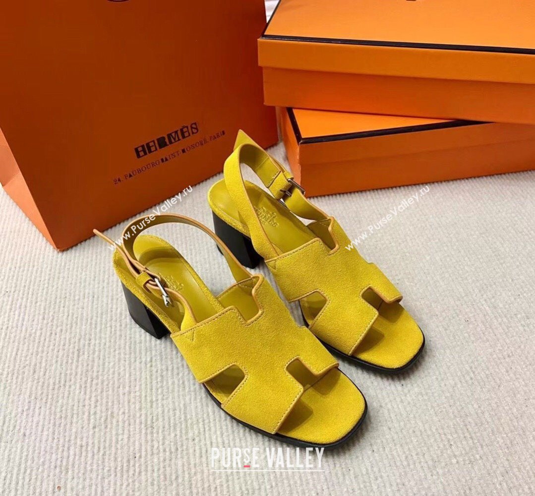 Hermes Elbe 60 sandals Yellow in suede goatskin with H cut-out details Top Quality 2024 (mingdu-24022602)