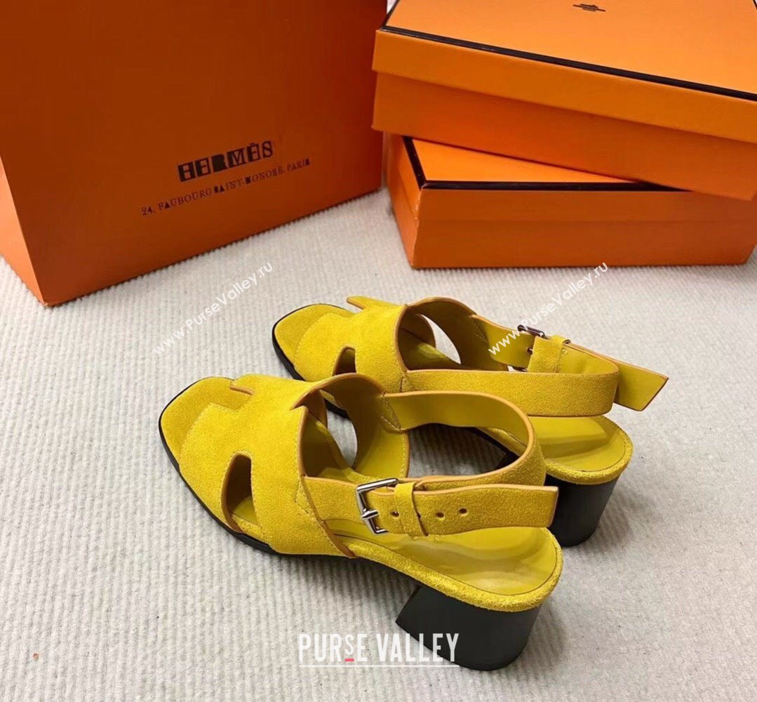 Hermes Elbe 60 sandals Yellow in suede goatskin with H cut-out details Top Quality 2024 (mingdu-24022602)