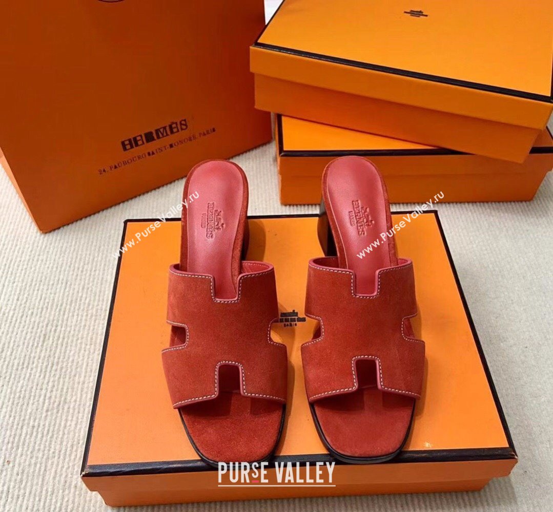 Hermes Helia 60 sandals Red in suede goatskin with H cut-out details Top Quality 2024 (mingdu-24022606)