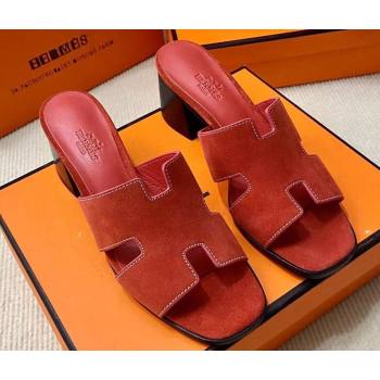 Hermes Helia 60 sandals Red in suede goatskin with H cut-out details Top Quality 2024 (mingdu-24022606)