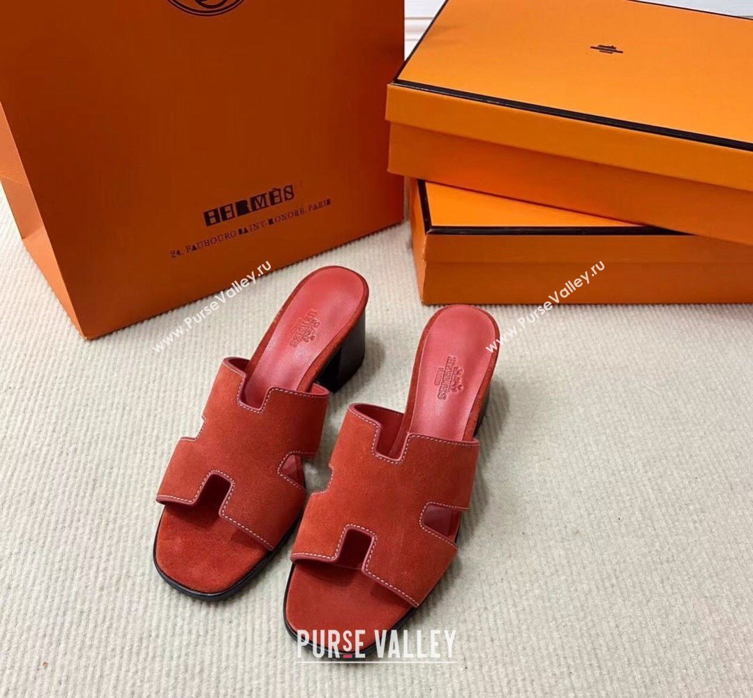 Hermes Helia 60 sandals Red in suede goatskin with H cut-out details Top Quality 2024 (mingdu-24022606)