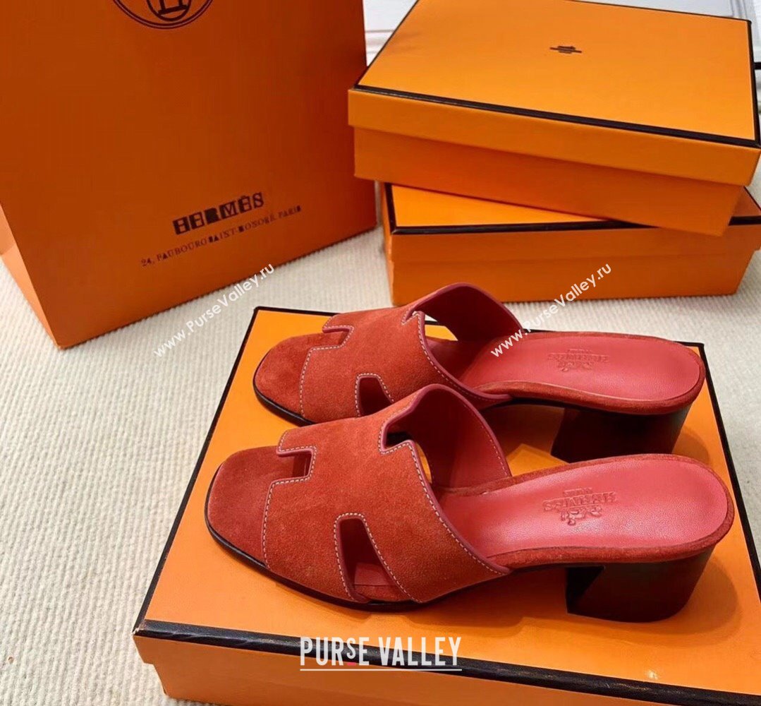 Hermes Helia 60 sandals Red in suede goatskin with H cut-out details Top Quality 2024 (mingdu-24022606)