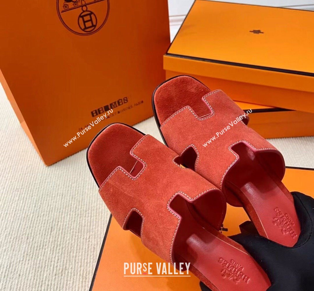 Hermes Helia 60 sandals Red in suede goatskin with H cut-out details Top Quality 2024 (mingdu-24022606)