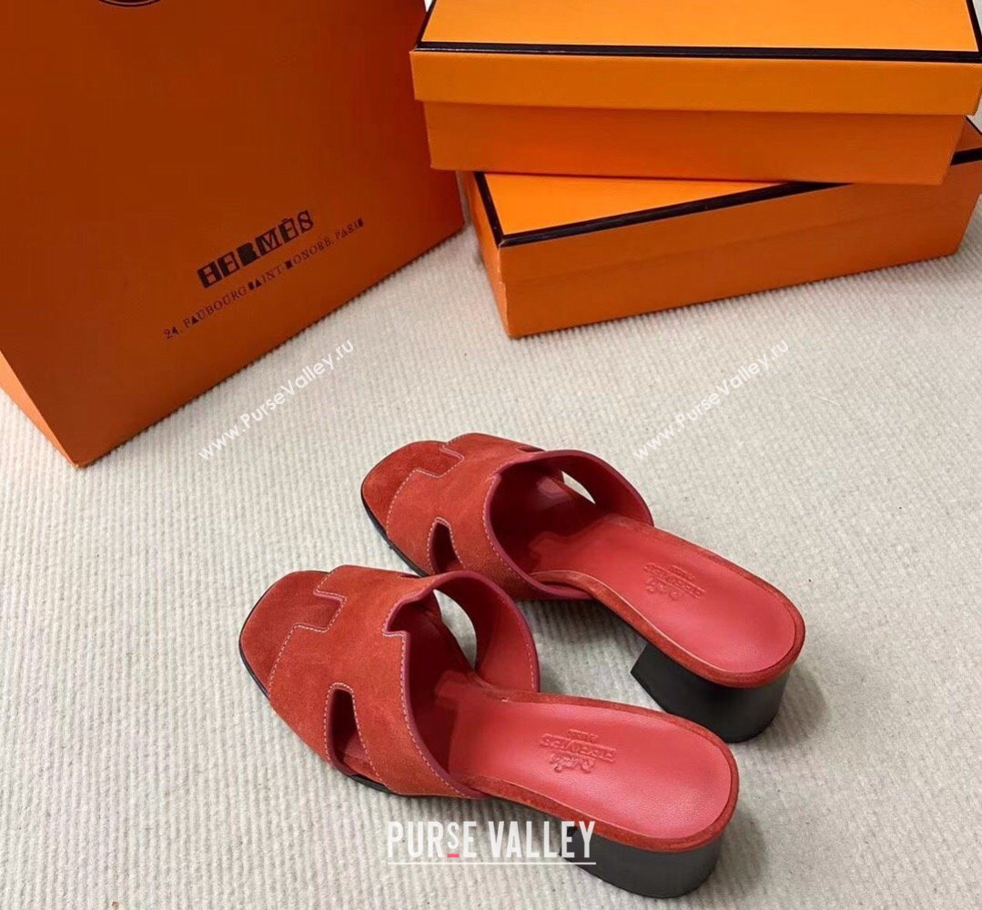 Hermes Helia 60 sandals Red in suede goatskin with H cut-out details Top Quality 2024 (mingdu-24022606)