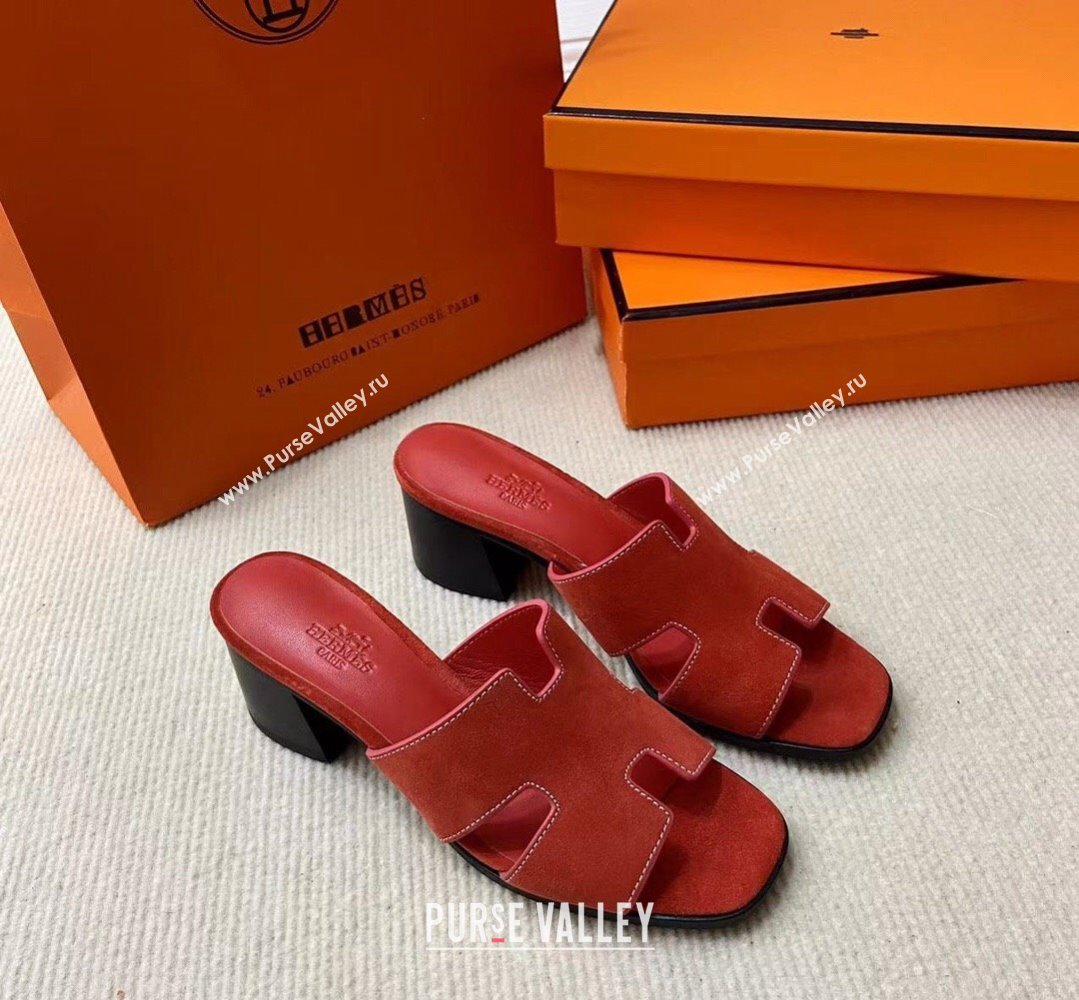 Hermes Helia 60 sandals Red in suede goatskin with H cut-out details Top Quality 2024 (mingdu-24022606)