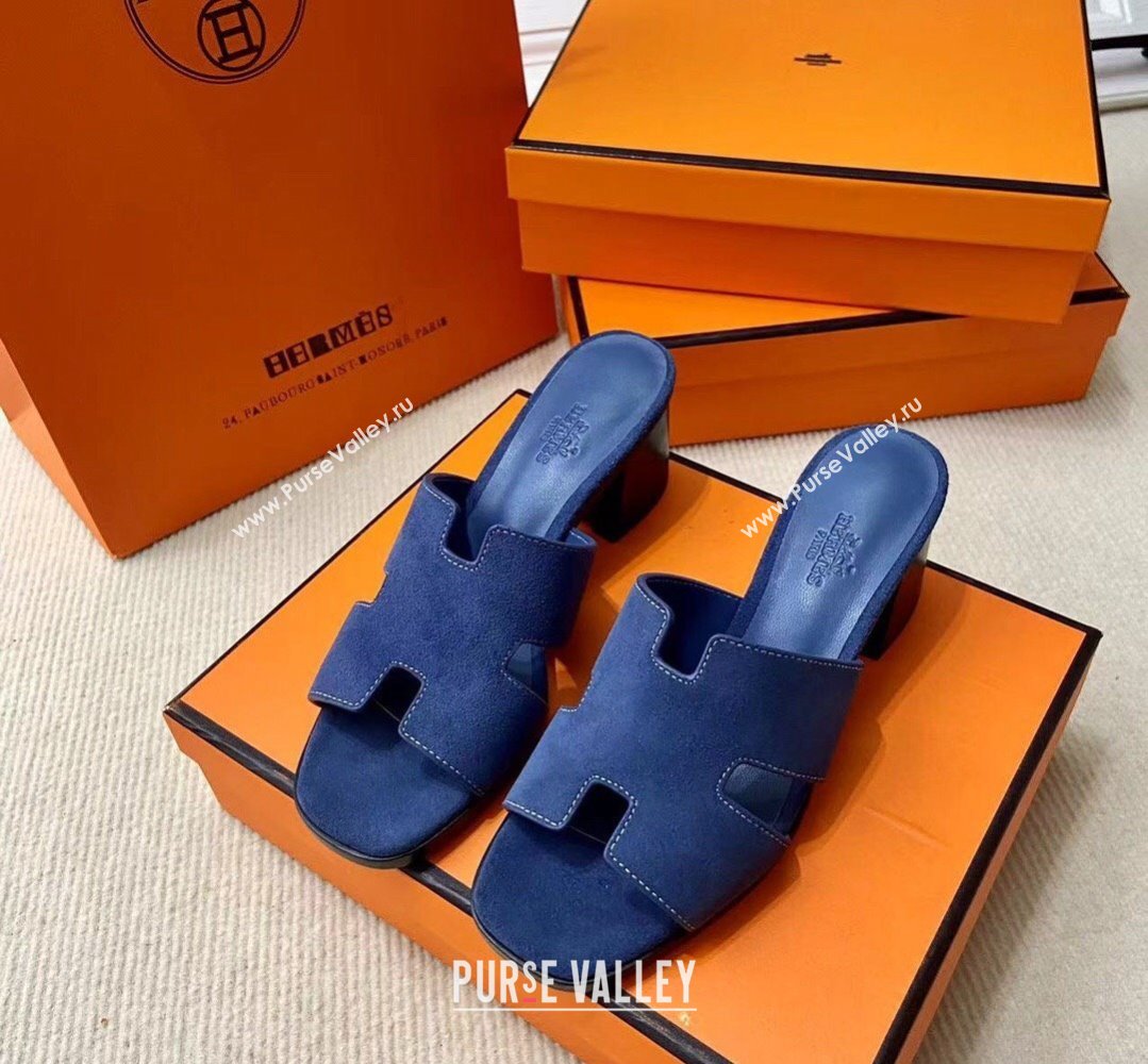 Hermes Helia 60 sandals Blue in suede goatskin with H cut-out details Top Quality 2024 (mingdu-24022605)