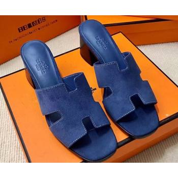 Hermes Helia 60 sandals Blue in suede goatskin with H cut-out details Top Quality 2024 (mingdu-24022605)