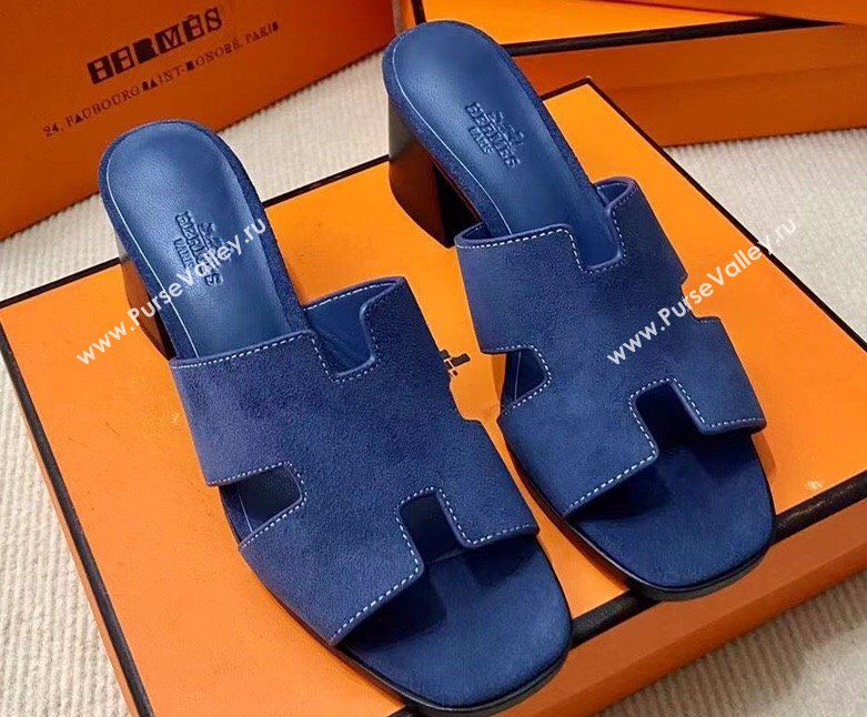 Hermes Helia 60 sandals Blue in suede goatskin with H cut-out details Top Quality 2024 (mingdu-24022605)