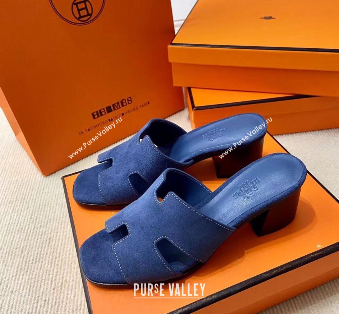 Hermes Helia 60 sandals Blue in suede goatskin with H cut-out details Top Quality 2024 (mingdu-24022605)