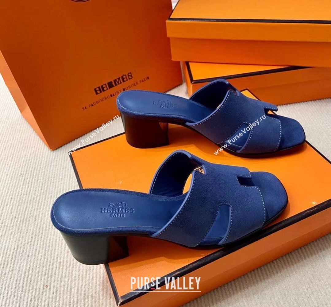 Hermes Helia 60 sandals Blue in suede goatskin with H cut-out details Top Quality 2024 (mingdu-24022605)