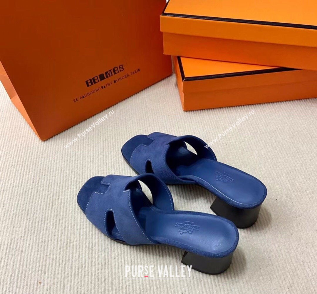 Hermes Helia 60 sandals Blue in suede goatskin with H cut-out details Top Quality 2024 (mingdu-24022605)