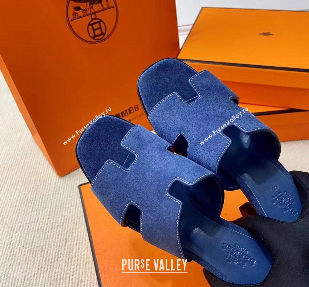 Hermes Helia 60 sandals Blue in suede goatskin with H cut-out details Top Quality 2024 (mingdu-24022605)