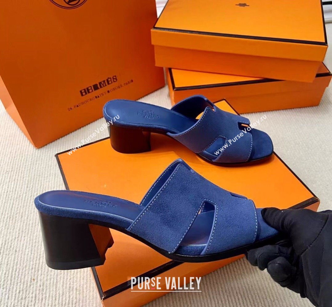 Hermes Helia 60 sandals Blue in suede goatskin with H cut-out details Top Quality 2024 (mingdu-24022605)