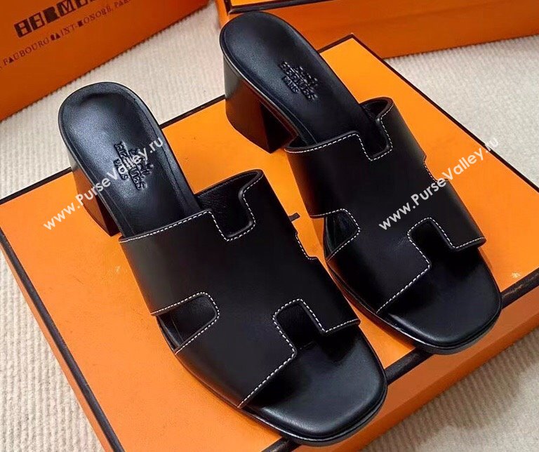 Hermes Helia 60 sandals Black in suede goatskin with H cut-out details Top Quality 2024 (mingdu-24022603)