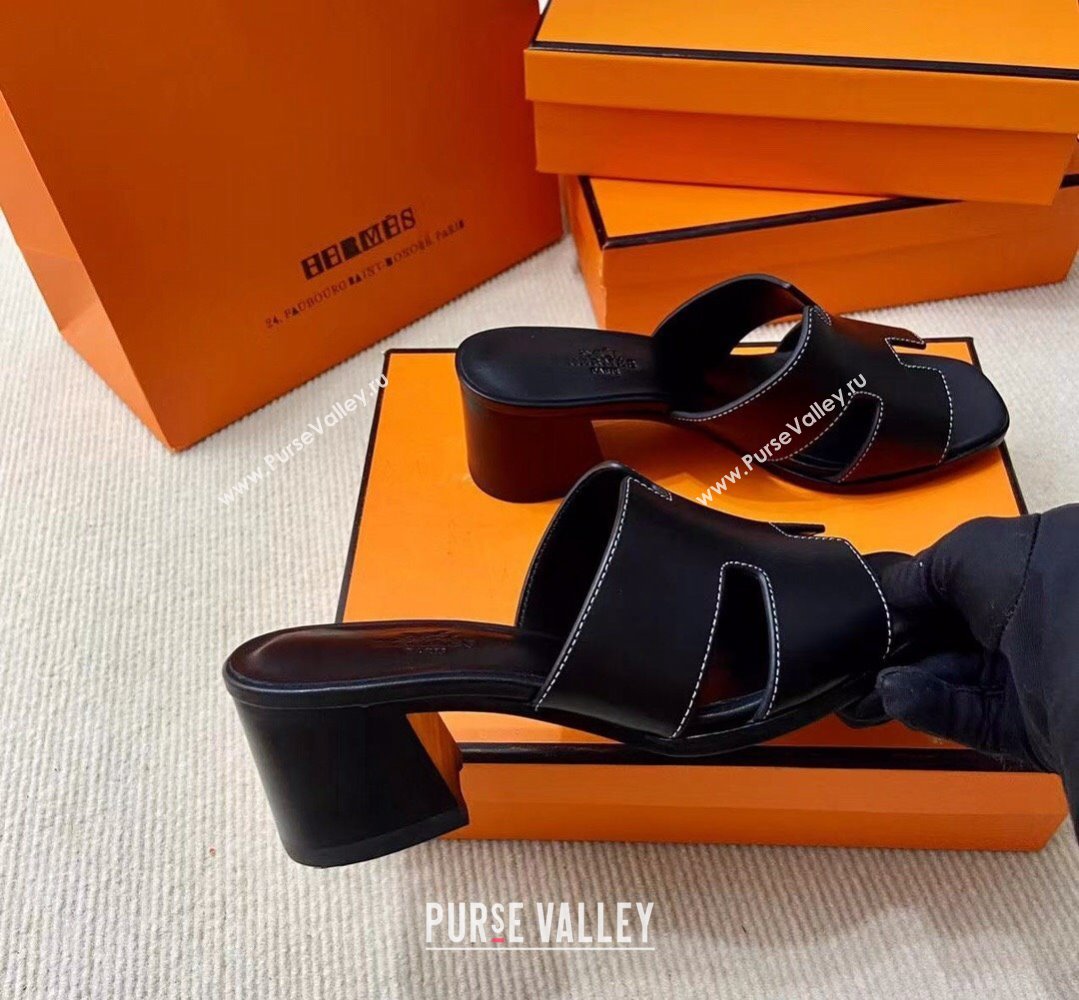 Hermes Helia 60 sandals Black in suede goatskin with H cut-out details Top Quality 2024 (mingdu-24022603)