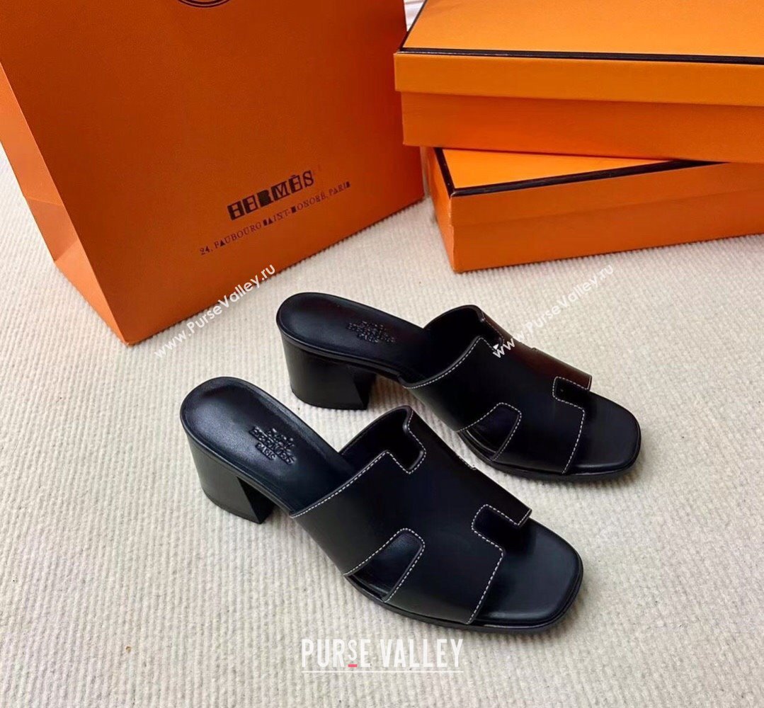 Hermes Helia 60 sandals Black in suede goatskin with H cut-out details Top Quality 2024 (mingdu-24022603)