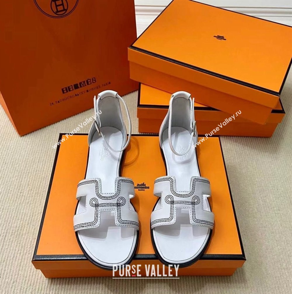 Hermes Santorini sandals White in Calfskin with H cut-out and Stitches details Top Quality 2024 (mingdu-24022608)