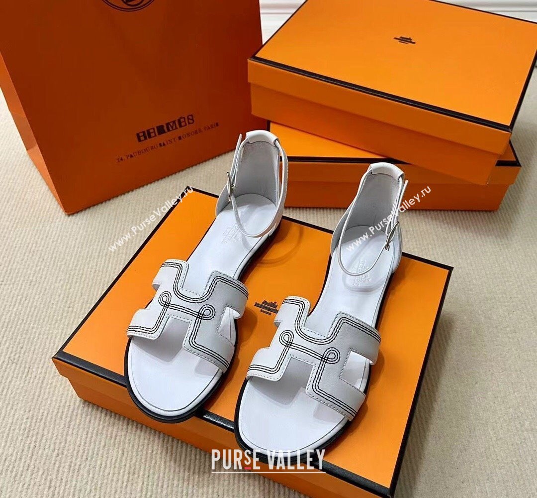 Hermes Santorini sandals White in Calfskin with H cut-out and Stitches details Top Quality 2024 (mingdu-24022608)