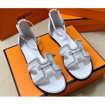 Hermes Santorini sandals White in Calfskin with H cut-out and Stitches details Top Quality 2024 (mingdu-24022608)