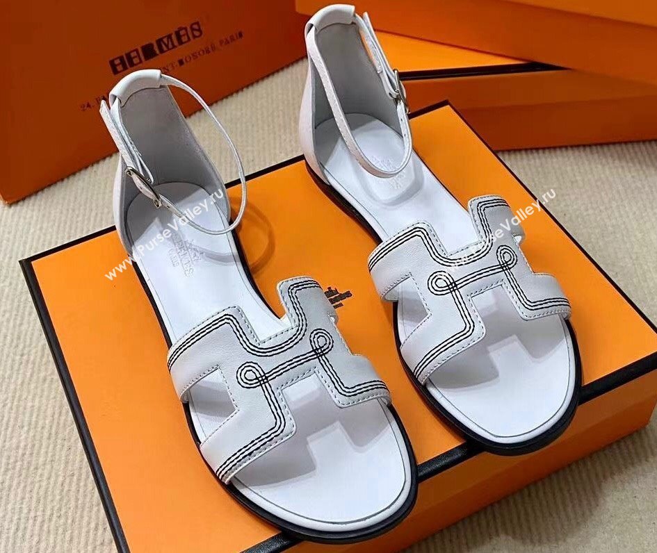 Hermes Santorini sandals White in Calfskin with H cut-out and Stitches details Top Quality 2024 (mingdu-24022608)